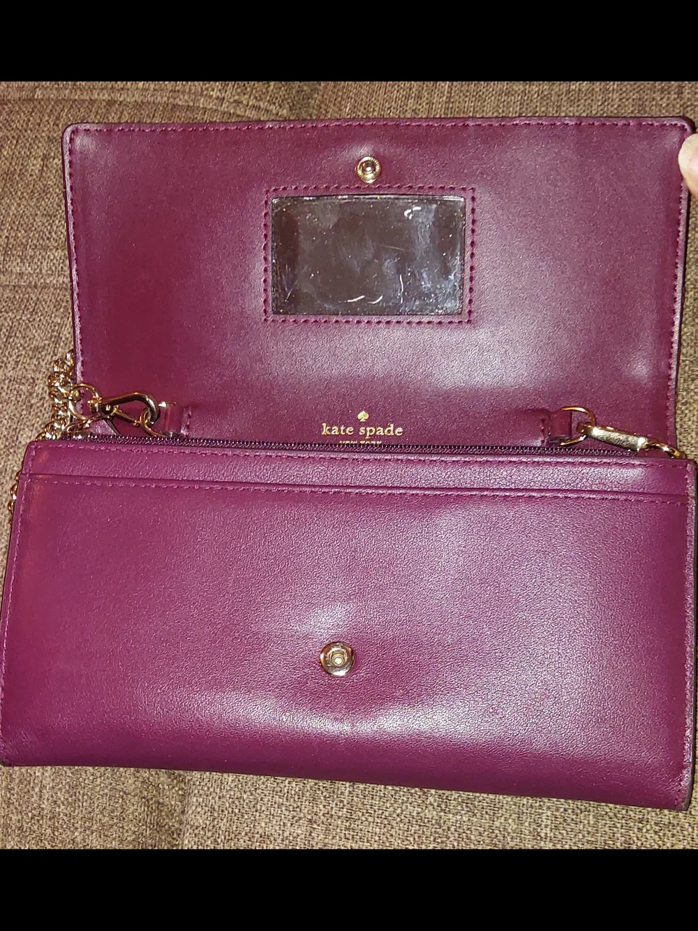 Kate Spade Quilted Wallet Purse in Deep Plum with Gold Chain Strap